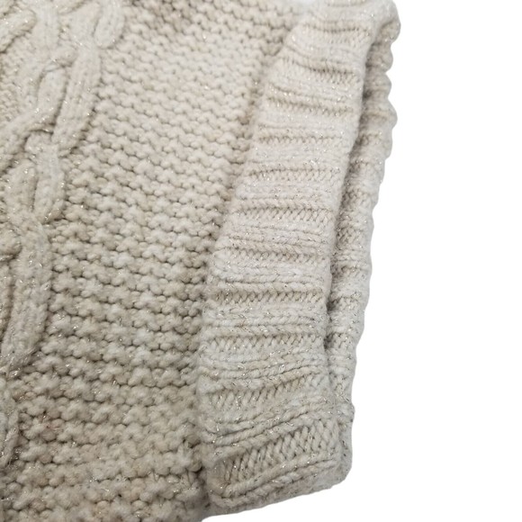 Express Women L Cardigan Sweater Short Sleeve Merino Wool Blnd Chunky Knit Beige - Picture 6 of 12